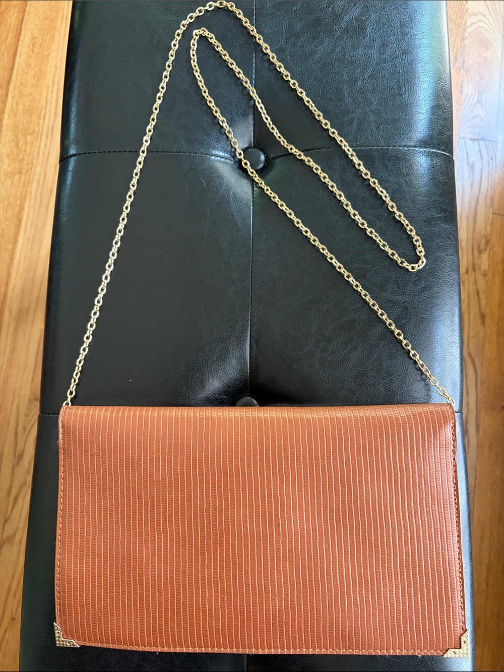 Urban Expressions Structured Envelope Crossbody Bag/Clutch Cognac w/Gold Chain - Picture 7 of 9